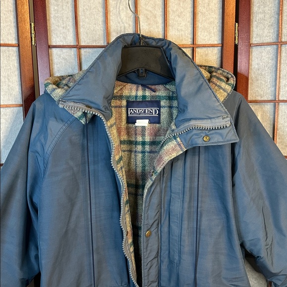 Lands' End Blue Parka with Plaid Interior - Picture 3 of 5